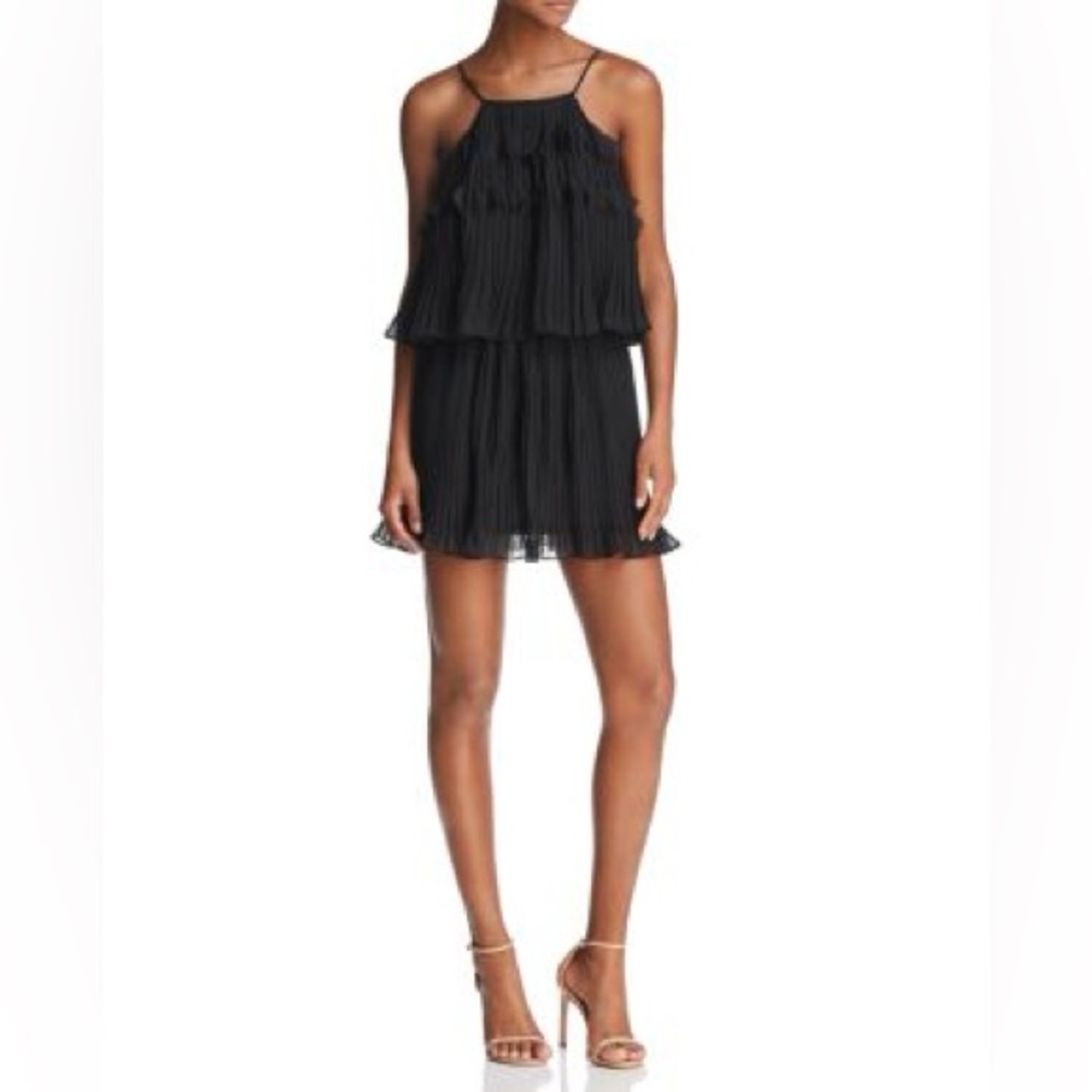 RAMY BROOK Shauna Tiered Plissé Mini Dress Black Women’s Size Medium